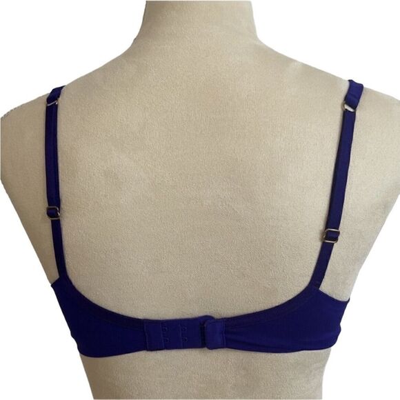 VICTORIAS SECRET- Plunge Satin Midnight Blue W/ Rhinestones Padded Bra, Size 34D - Picture 10 of 12